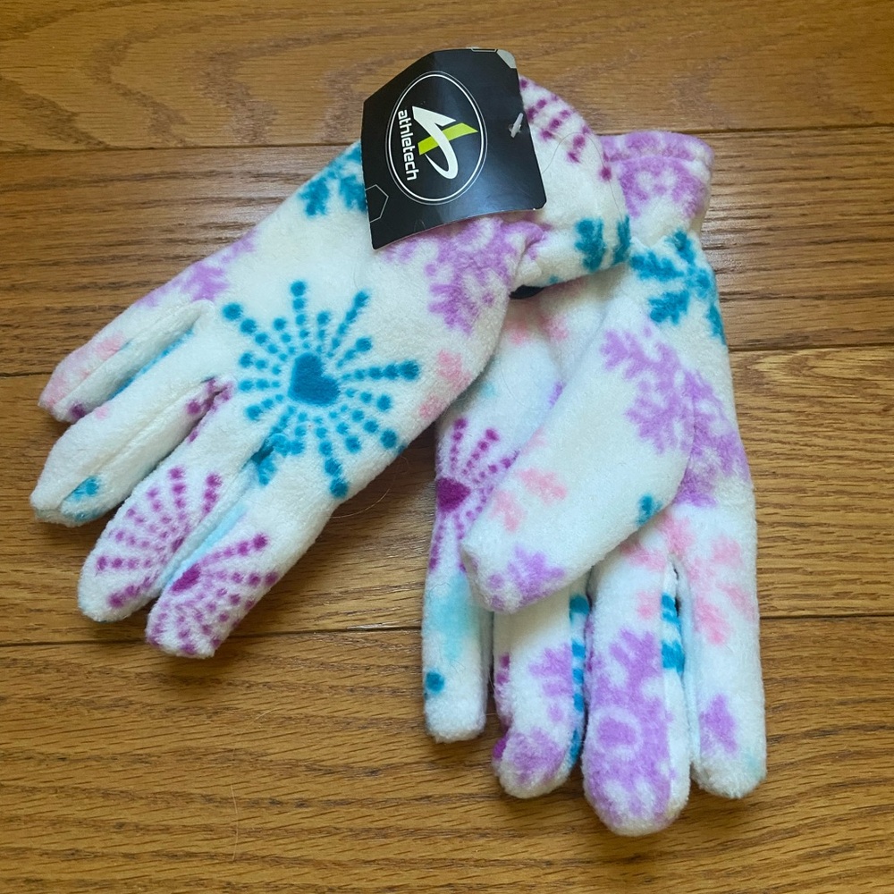 Girls Colorful Snowflake Fleece Gloves NWT one size